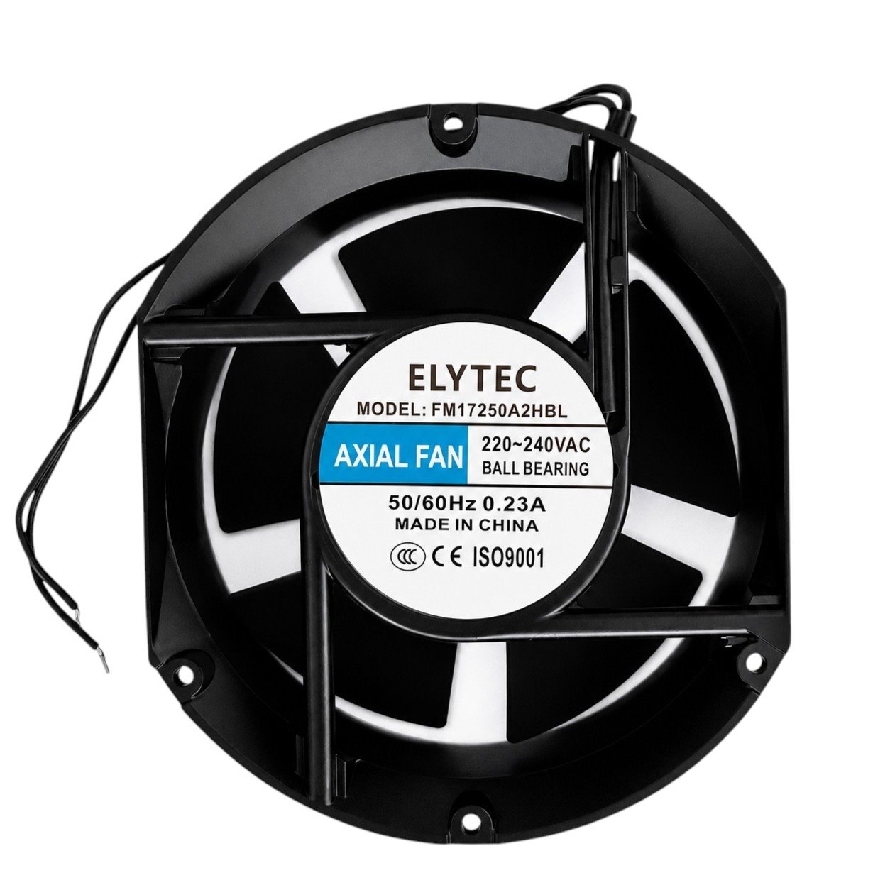 Ventilador axial ElyTec FM17250A2HBL de 172 × 150 × 51 mm con rodamiento a rulemán